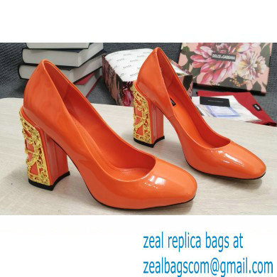 Dolce & Gabbana Logo Heel 10.5cm Patent leather Pumps Orange 2022 - Click Image to Close